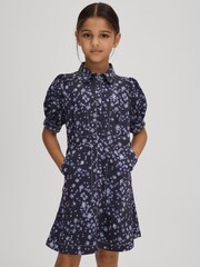 Reiss Navy Print Joanne 4-9 yrs Printed Puff Sleeve Dress - Image 1 of 6