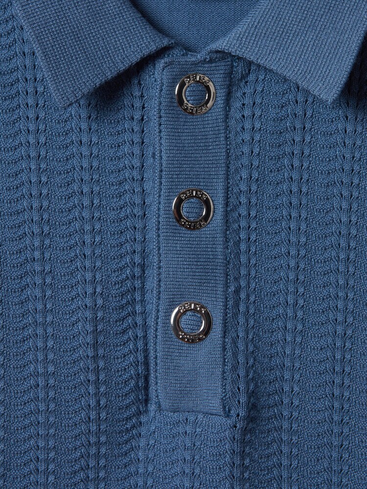 Reiss Cornflower Blue Pascoe 13-14 yrs Textured Modal Blend Polo Shirt - Image 6 of 6 Reiss Cornflower Blue Pascoe 13-14 yrs Textured Modal Blend Polo Shirt - Image 6 of 6