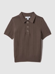 Reiss Pecan Brown Pascoe 13-14 yrs Textured Modal Blend Polo Shirt - Image 1 of 7