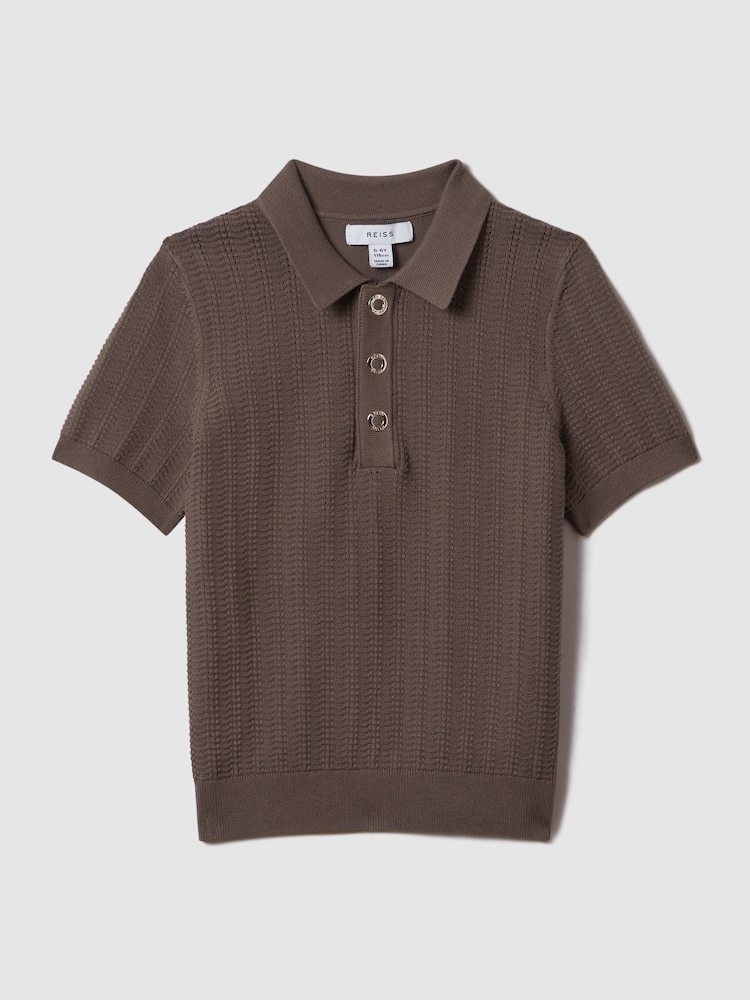 Reiss Pecan Brown Pascoe 13-14 yrs Textured Modal Blend Polo Shirt - Image 1 of 7