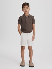 Reiss Pecan Brown Pascoe 13-14 yrs Textured Modal Blend Polo Shirt - Image 2 of 7
