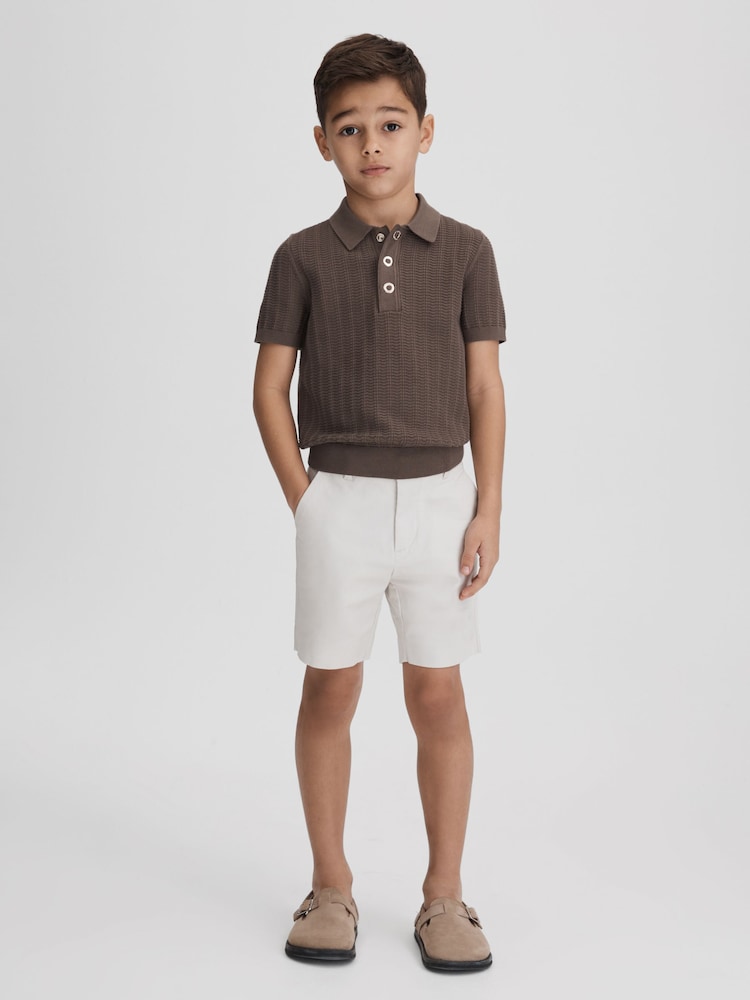 Reiss Pecan Brown Pascoe 13-14 yrs Textured Modal Blend Polo Shirt - Image 2 of 7