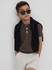Reiss Pecan Brown Pascoe 13-14 yrs Textured Modal Blend Polo Shirt - Image 3 of 7
