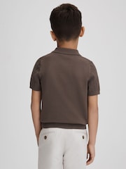 Reiss Pecan Brown Pascoe 13-14 yrs Textured Modal Blend Polo Shirt - Image 4 of 7