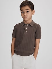 Reiss Pecan Brown Pascoe 13-14 yrs Textured Modal Blend Polo Shirt - Image 5 of 7