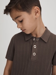 Reiss Pecan Brown Pascoe 13-14 yrs Textured Modal Blend Polo Shirt - Image 6 of 7