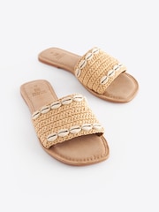 Neutral Regular/Wide Fit Forever Comfort® Raffia Mules With Shell Detail - Image 1 of 5