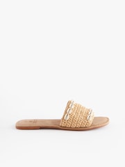 Neutral Regular/Wide Fit Forever Comfort® Raffia Mules With Shell Detail - Image 2 of 5