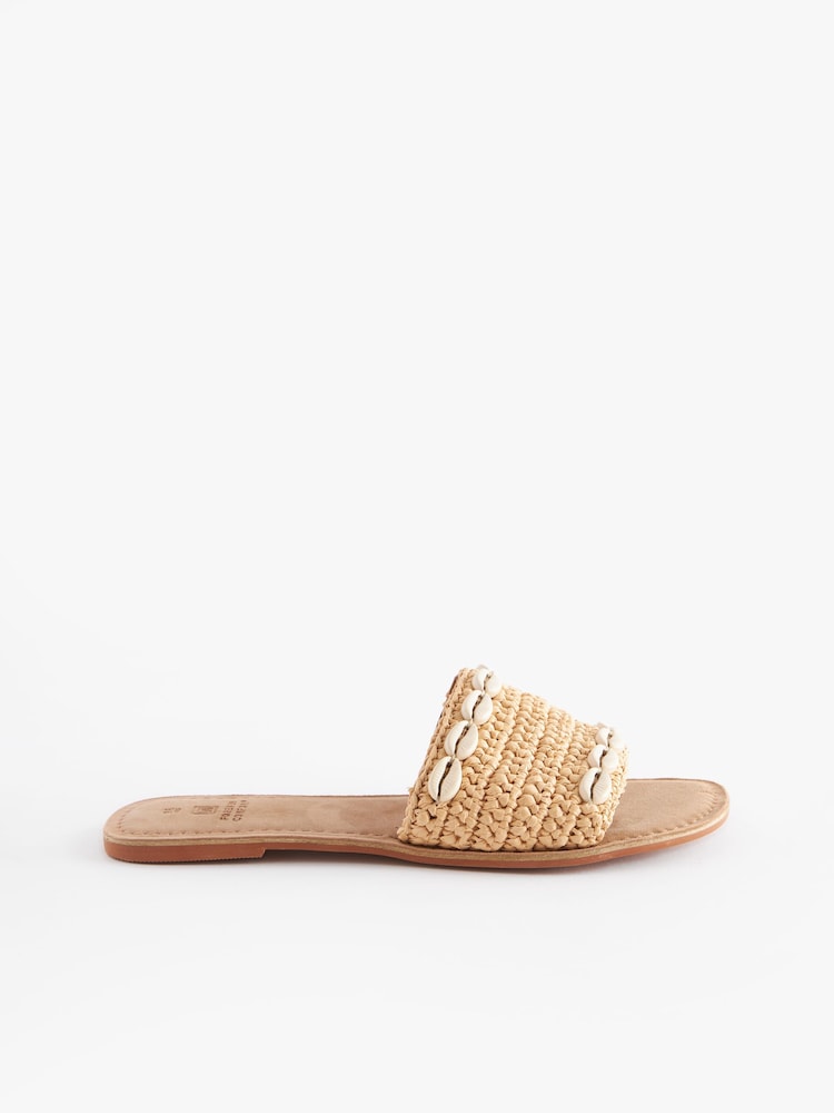 Neutral Regular/Wide Fit Forever Comfort® Raffia Mules With Shell Detail - Image 2 of 5