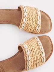 Neutral Regular/Wide Fit Forever Comfort® Raffia Mules With Shell Detail - Image 3 of 5