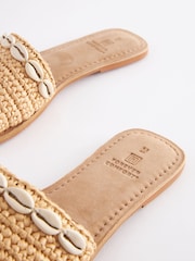 Neutral Regular/Wide Fit Forever Comfort® Raffia Mules With Shell Detail - Image 4 of 5
