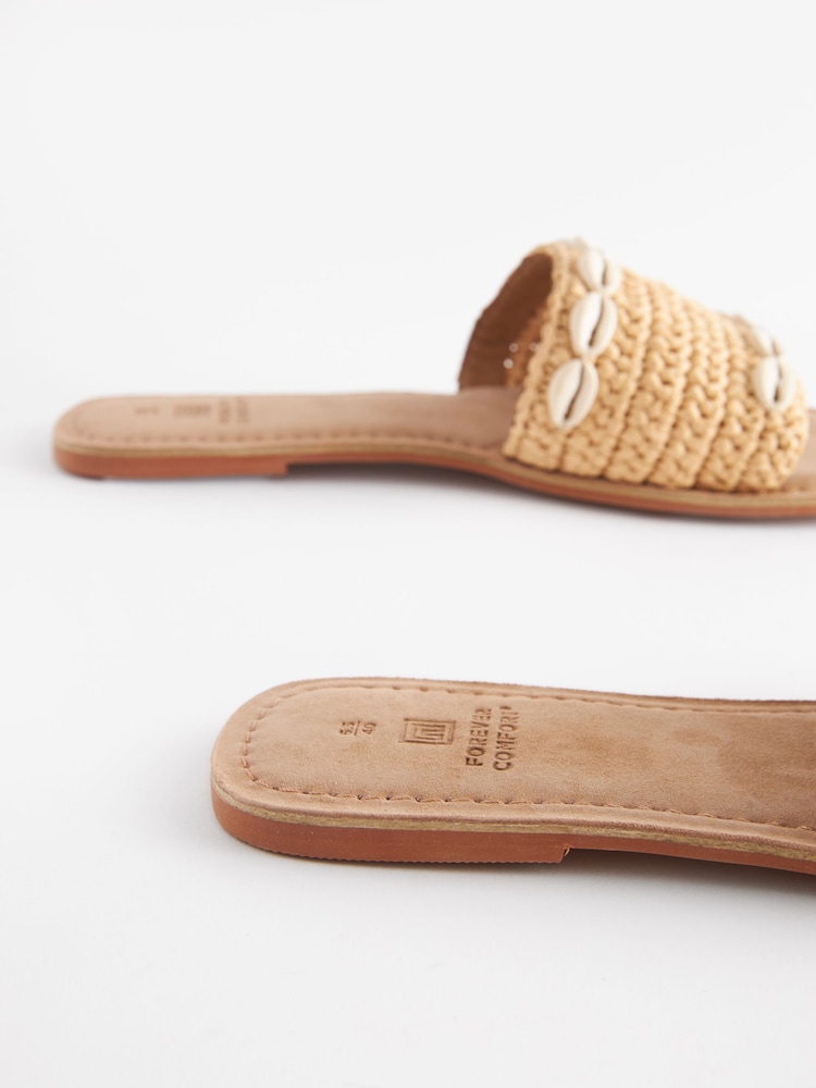 Neutral Regular/Wide Fit Forever Comfort® Raffia Mules With Shell Detail - Image 5 of 5