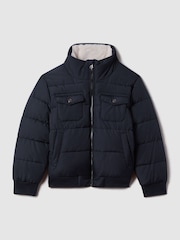 Reiss Navy Mist 13-14 yrs Padded Faux Fur Coat - Image 1 of 6