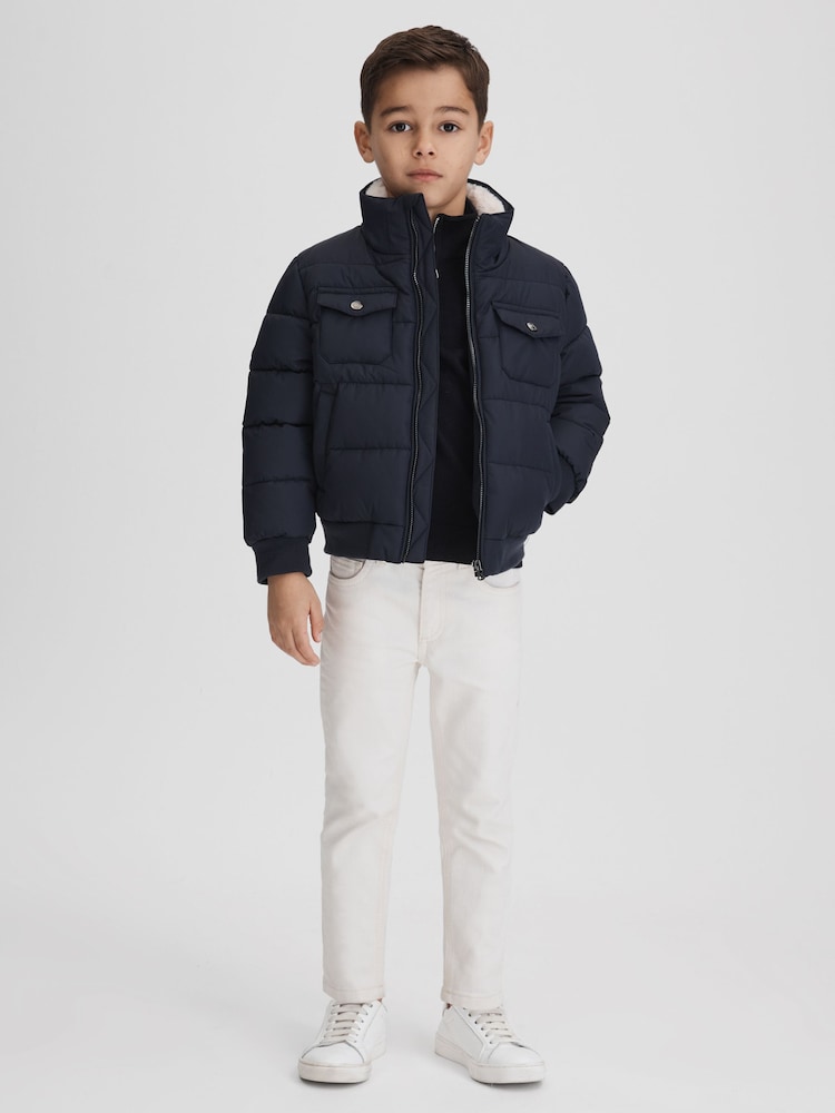Reiss Navy Mist 13-14 yrs Padded Faux Fur Coat - Image 2 of 6