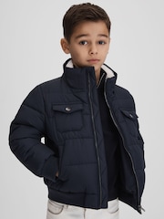 Reiss Navy Mist 13-14 yrs Padded Faux Fur Coat - Image 3 of 6