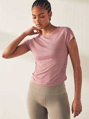Pink Ruched Side Short Sleeve Top - Image 1 of 6