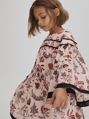 Reiss Pink Talitha 4-9 yrs Printed Bell Sleeve Tiered Dress - Image 1 of 6