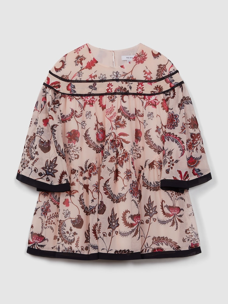 Reiss Pink Talitha 4-9 yrs Printed Bell Sleeve Tiered Dress - Image 2 of 6