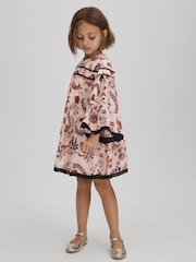 Reiss Pink Talitha 4-9 yrs Printed Bell Sleeve Tiered Dress - Image 3 of 6