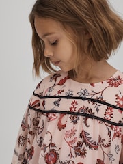 Reiss Pink Talitha 4-9 yrs Printed Bell Sleeve Tiered Dress - Image 4 of 6