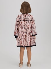 Reiss Pink Talitha 4-9 yrs Printed Bell Sleeve Tiered Dress - Image 5 of 6