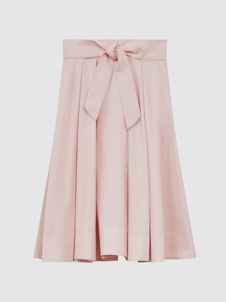 Reiss Pink Garcia 4-9 yrs Pleated Belted Taffeta Midi Skirt - Image 2 of 6