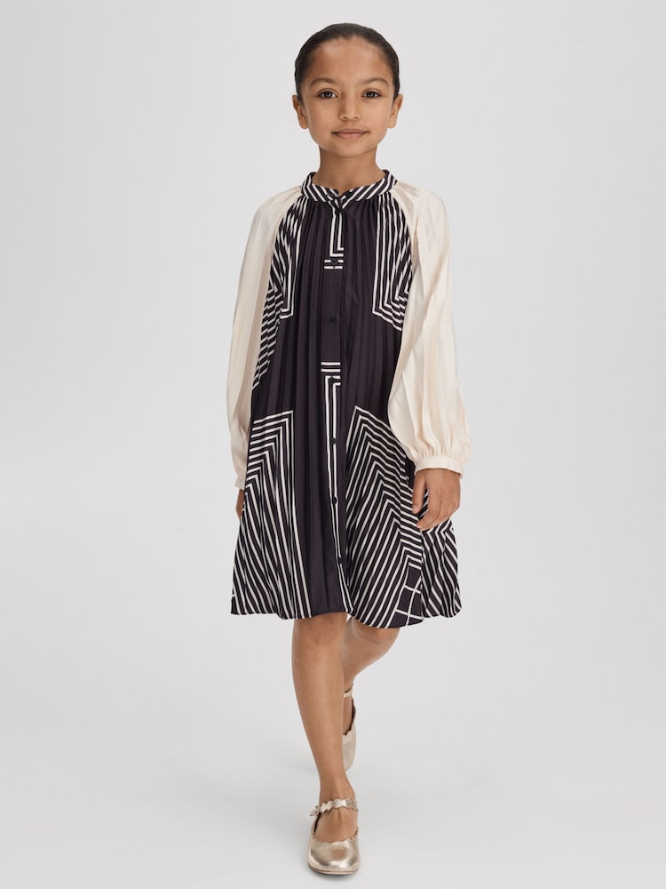 Reiss Navy Bay 9-13 yrs Printed Pleated Dress - Image 1 of 6