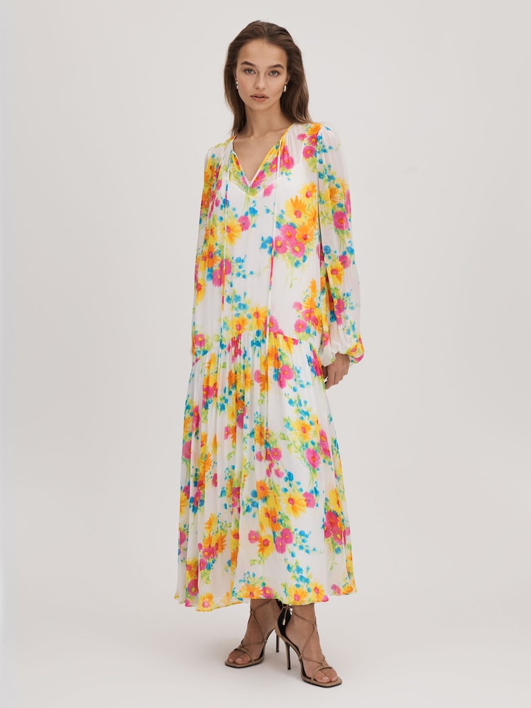 Bedrucktes Midi kleid „Florere“ mit Krawatte - Bild 1 von 6 Bedrucktes Midi kleid „Florere“ mit Krawatte - Bild 1 von 6