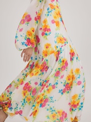 Florere Printed Tie Neck Midi Dress - Image 4 of 6