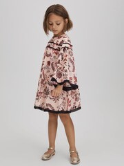 Reiss Pink Talitha 9-13 yrs Printed Bell Sleeve Tiered Dress - Image 1 of 6