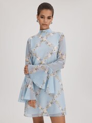 Florere Printed Fluted Sleeve Mini Dress - Image 1 of 6