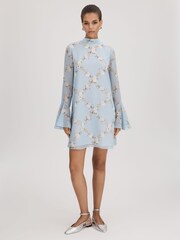 Florere Printed Fluted Sleeve Mini Dress - Image 4 of 6