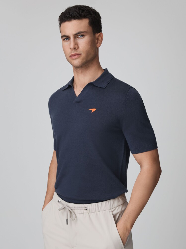 Reiss x McLaren F1 Team Airforce Blue McLaren F1 Merino Wool Open Collar Polo Shirt - Image 1 of 6