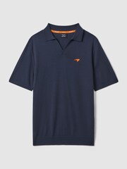 Reiss x McLaren F1 Team Airforce Blue McLaren F1 Merino Wool Open Collar Polo Shirt - Image 2 of 6