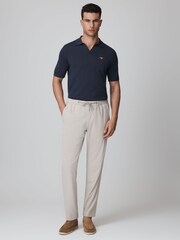 Reiss x McLaren F1 Team Airforce Blue McLaren F1 Merino Wool Open Collar Polo Shirt - Image 3 of 6