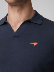 Reiss x McLaren F1 Team Airforce Blue McLaren F1 Merino Wool Open Collar Polo Shirt - Image 4 of 6