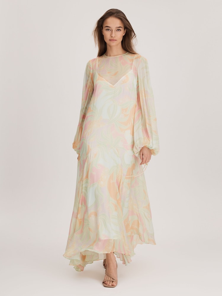 Florere Sheer Asymmetric Midi Dress - Image 1 of 5