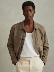 Reiss Pistachio Thomas Suede Chest Pocket Jacket - Image 1 of 6