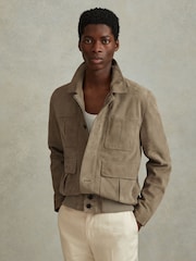 Reiss Pistachio Thomas Suede Chest Pocket Jacket - Image 4 of 6