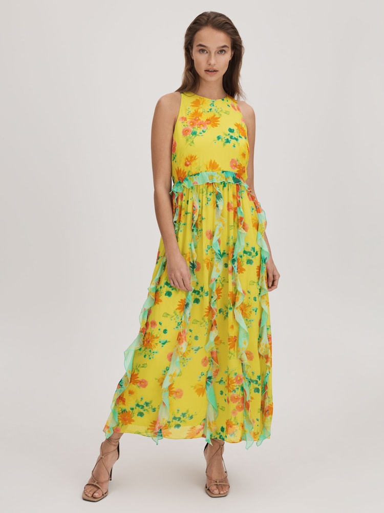 Florere Printed Ruffle Midi Dress - Image 1 of 6