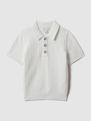 Reiss White Pascoe 13-14 yrs Textured Modal Blend Polo Shirt - Image 1 of 3