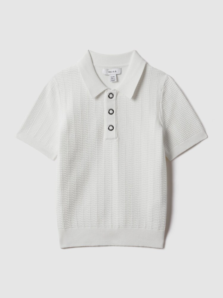 Reiss White Pascoe 13-14 yrs Textured Modal Blend Polo Shirt - Image 1 of 3