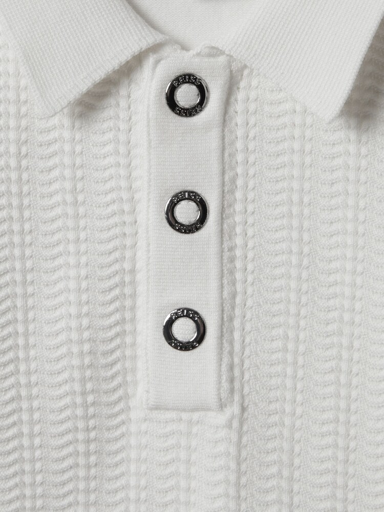 Reiss White Pascoe 13-14 yrs Textured Modal Blend Polo Shirt - Image 3 of 3 Reiss White Pascoe 13-14 yrs Textured Modal Blend Polo Shirt - Image 3 of 3