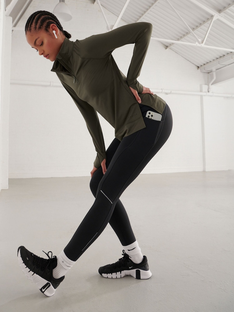 Black Running Leggings with Pocket - Image 1 of 8