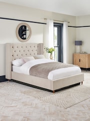 Soft Velvet Natural Pebble Grayson Upholstered Ottoman Storage Bed Frame - Image 1 of 9