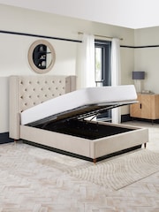 Soft Velvet Natural Pebble Grayson Upholstered Ottoman Storage Bed Frame - Image 3 of 9