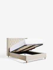 Soft Velvet Natural Pebble Grayson Upholstered Ottoman Storage Bed Frame - Image 7 of 9