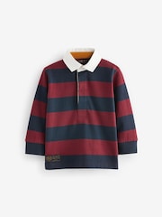 Navy/Red Stripe 100% Cotton Long Sleeve Rugby Polo Shirt (3mths-7yrs) - Image 1 of 4