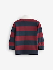 Navy/Red Stripe 100% Cotton Long Sleeve Rugby Polo Shirt (3mths-7yrs) - Image 2 of 4
