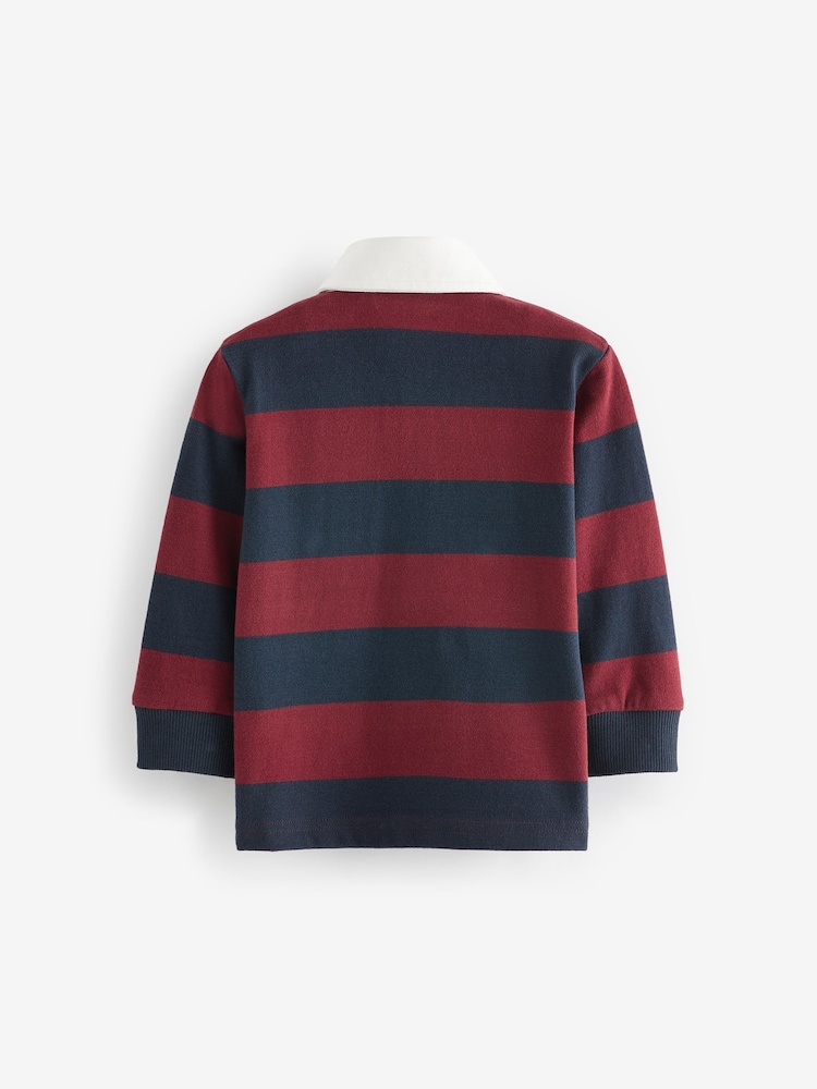 Navy/Red Stripe 100% Cotton Long Sleeve Rugby Polo Shirt (3mths-7yrs) - Image 2 of 4